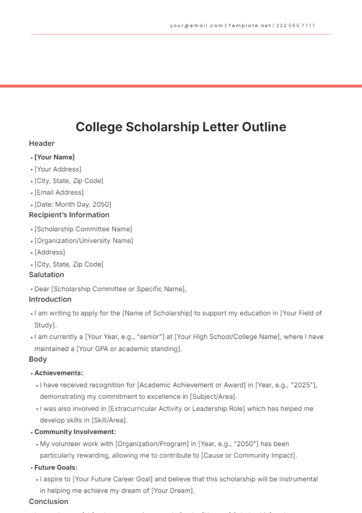 College Scholarship Letter Outline Template - Edit Online & Download