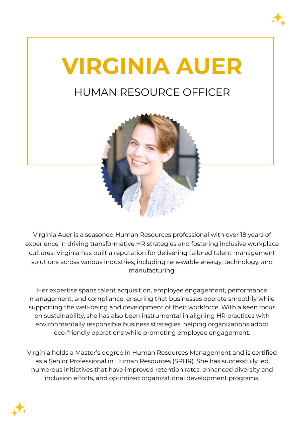 Free HR Professional Bio Template To Edit Online