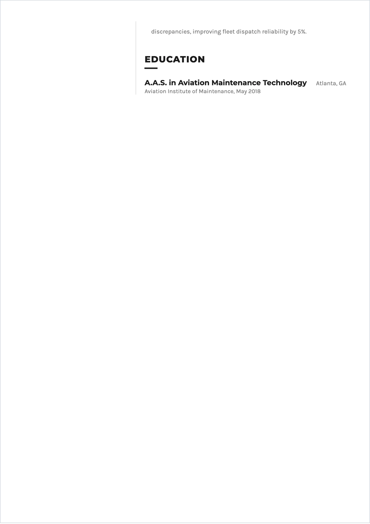 Free Aircraft Technician ATS Resume Template, AI Resume Builder