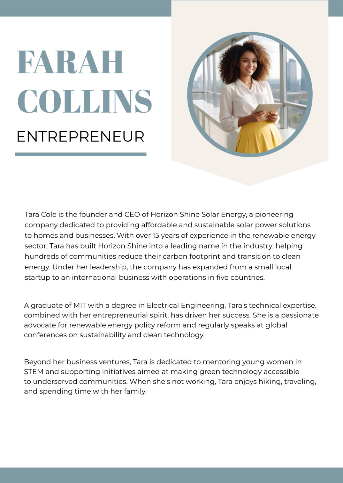 Entrepreneur Professional Bio