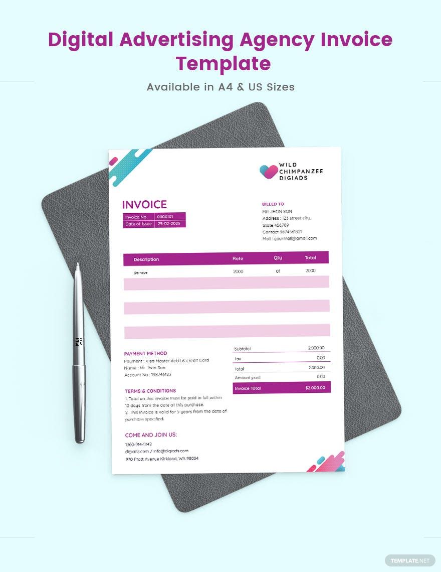 Free Digital Advertising Agency Invoice Template