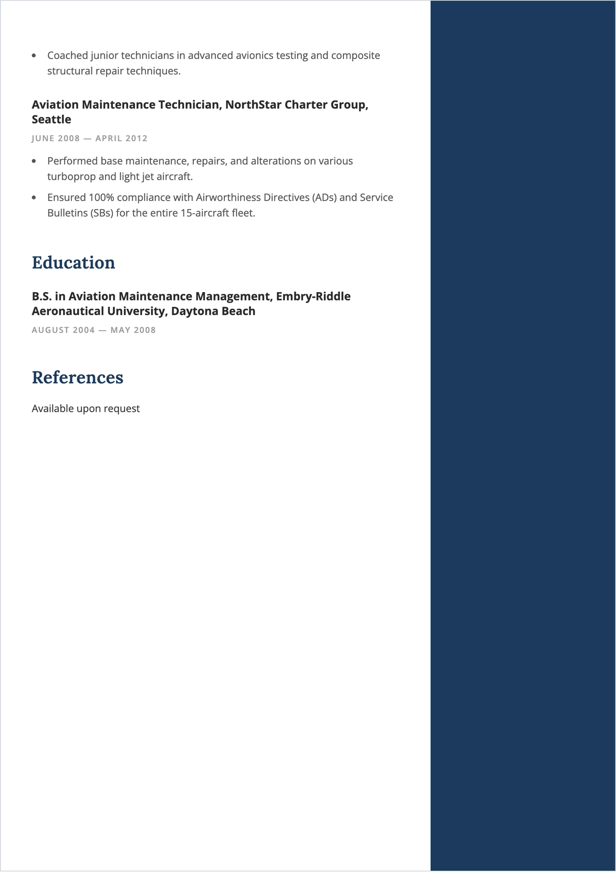 Free Aviation Maintenance ATS Resume Template, AI Resume Builder