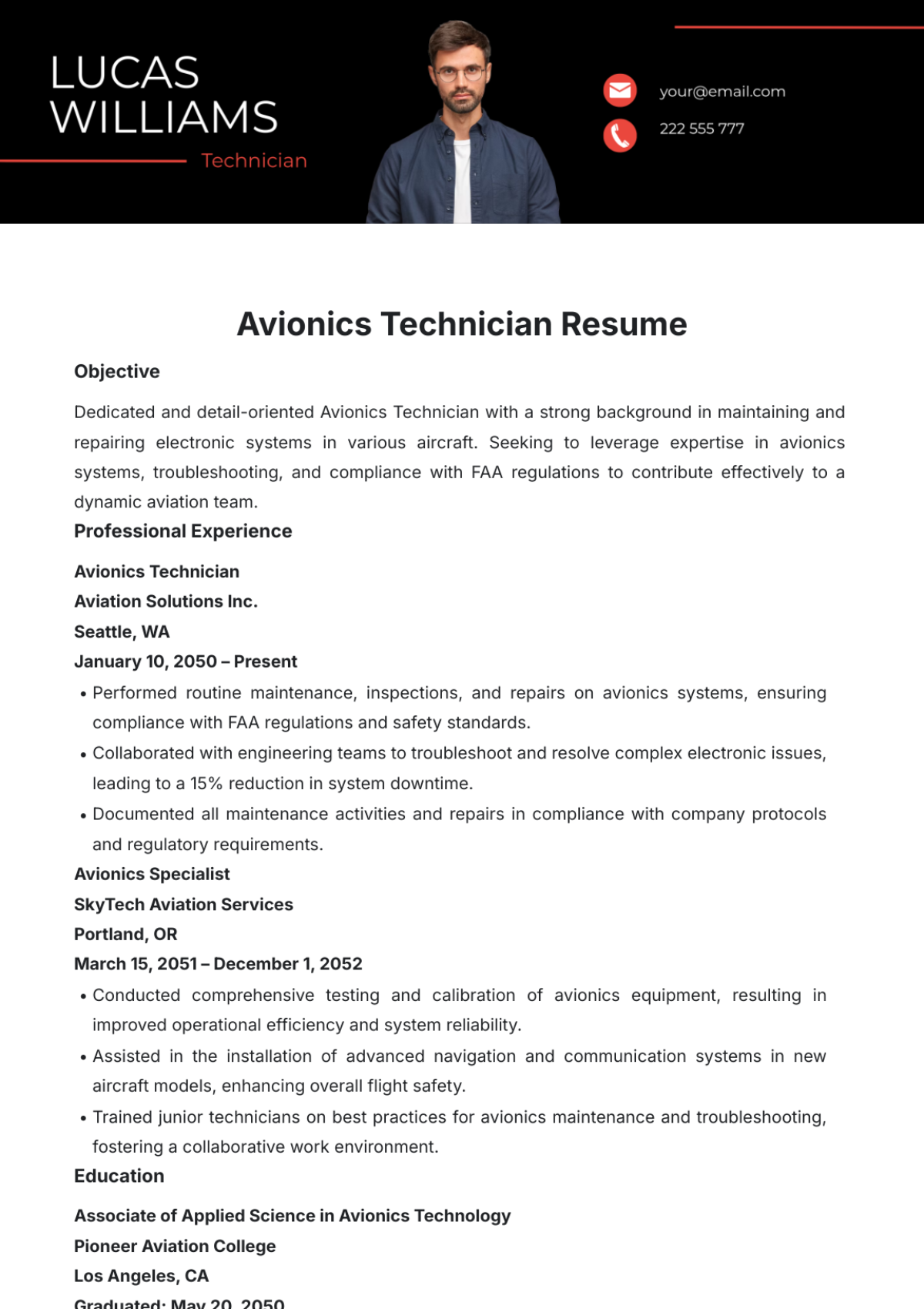 Avionics Technician Resume Template | Template.net