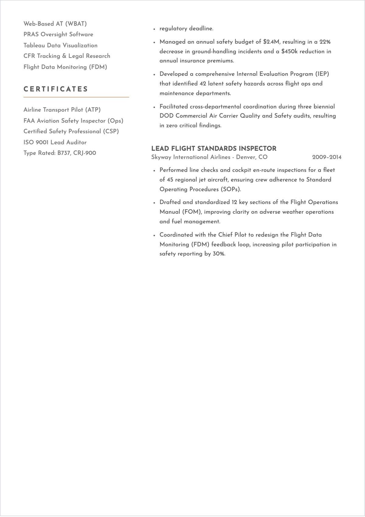 Free Aviation Safety Inspector ATS Resume Template, AI Resume Builder