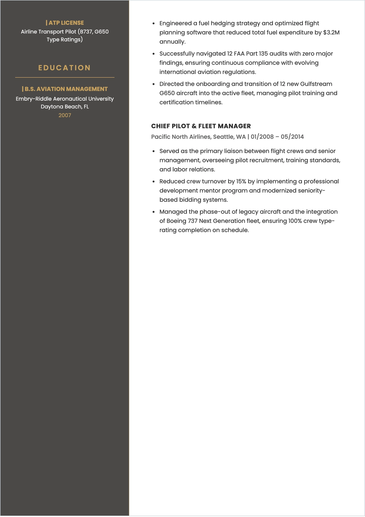 Free Aviation Manager Resume Template to Edit Online