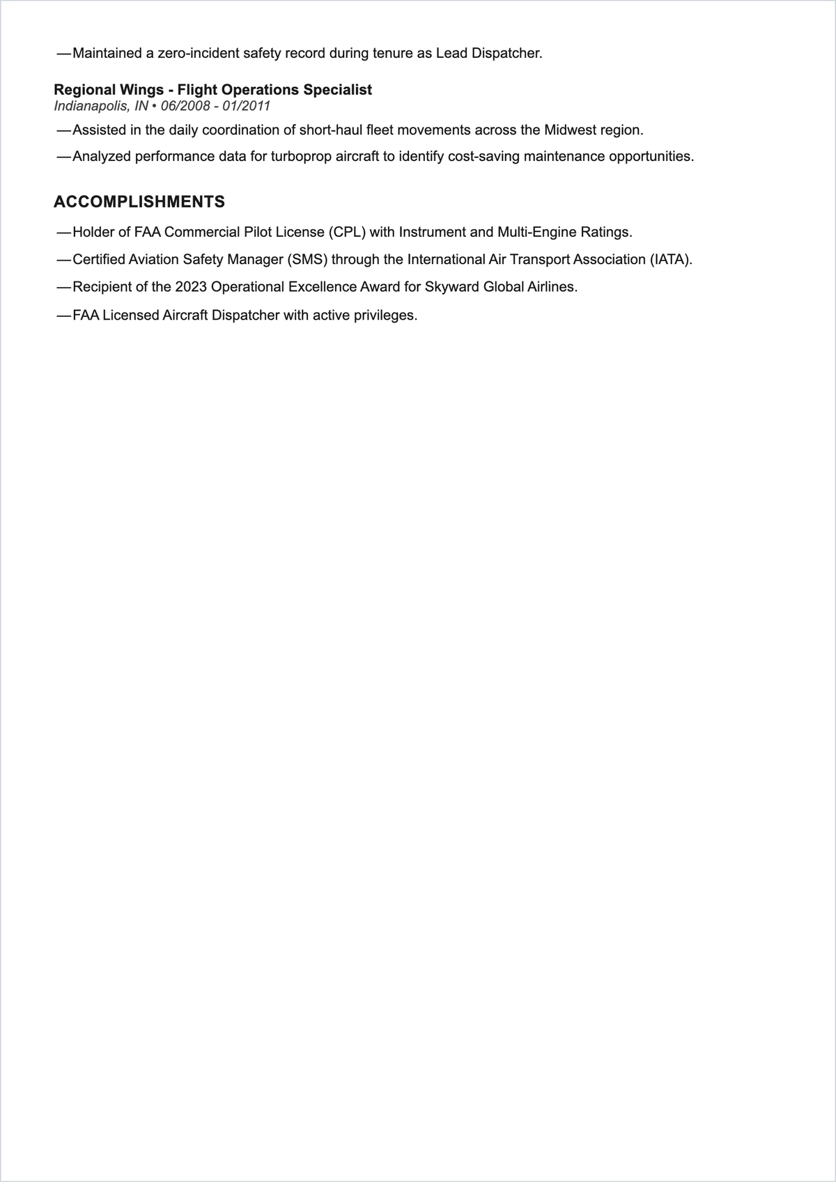 Free Aviation Specialist ATS Resume Template, AI Resume Builder