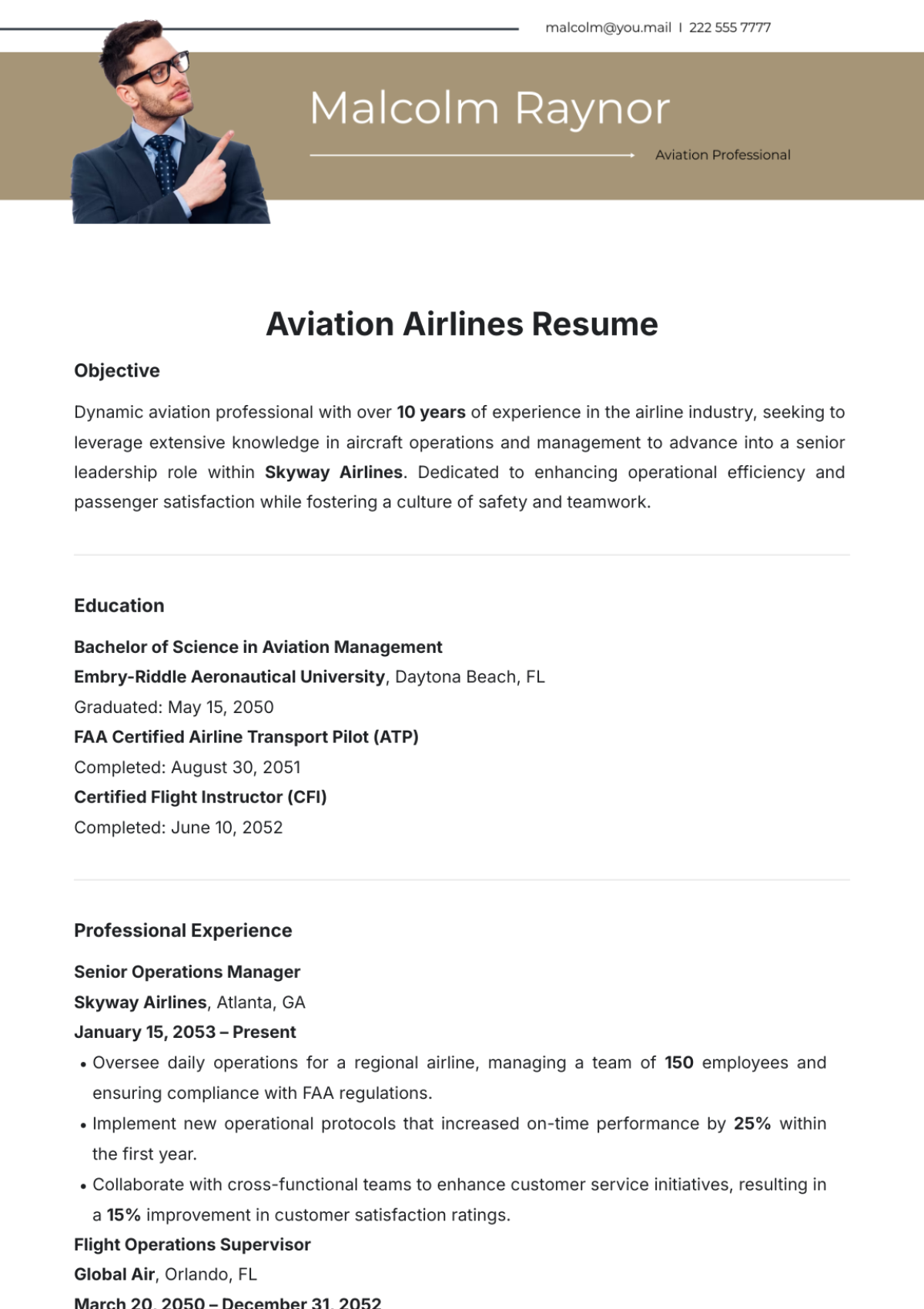 Aviation Airlines Resume Template - Edit Online & Download