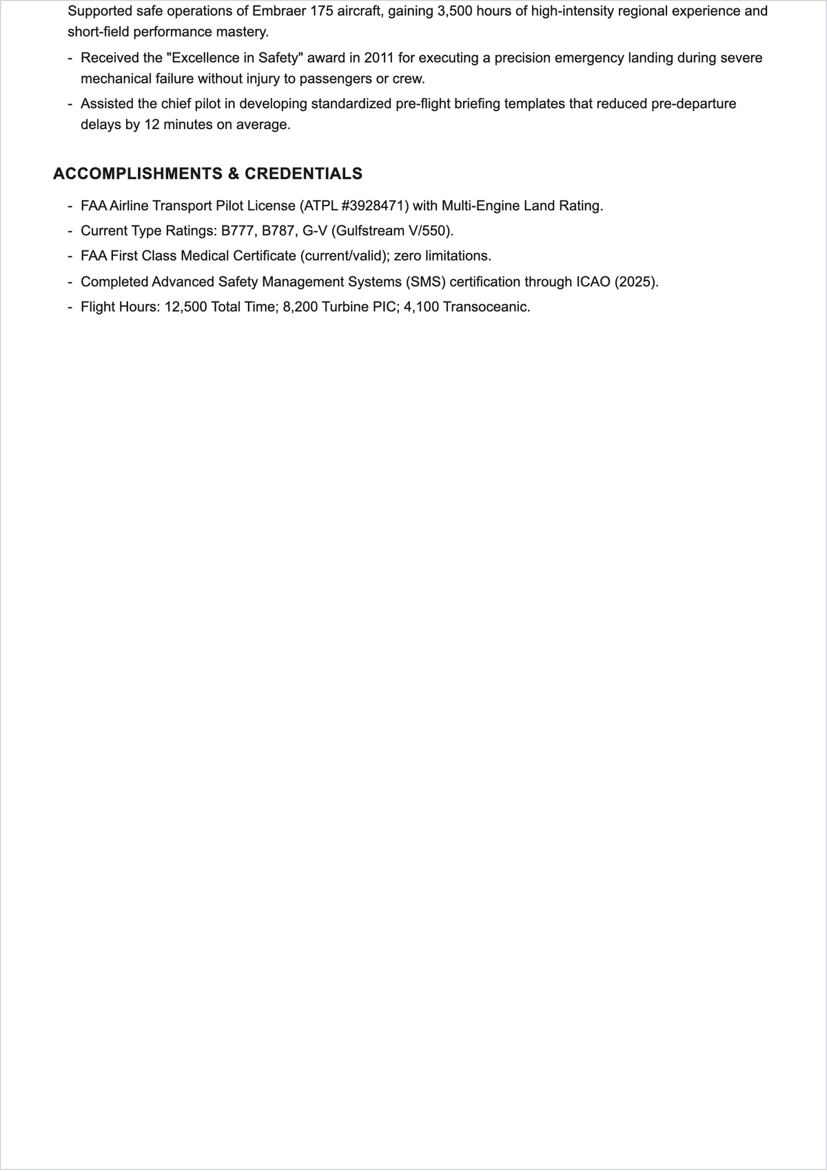 Free Aviation Airlines ATS Resume Template, AI Resume Builder
