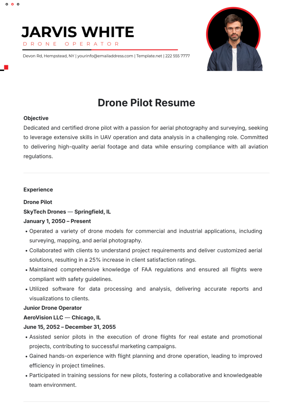 Drone Pilot Resume Template - Edit Online & Download