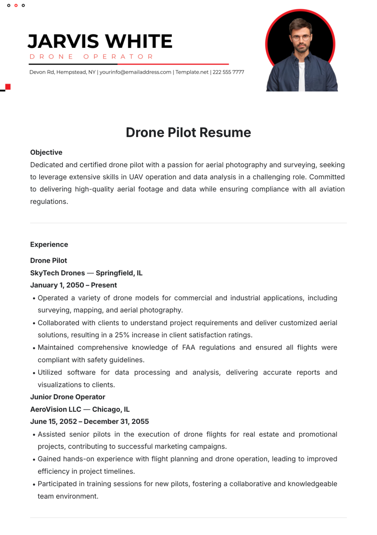 Free Drone Pilot Resume Template To Edit Online Free Drone Pilot Resume Template To Edit Online