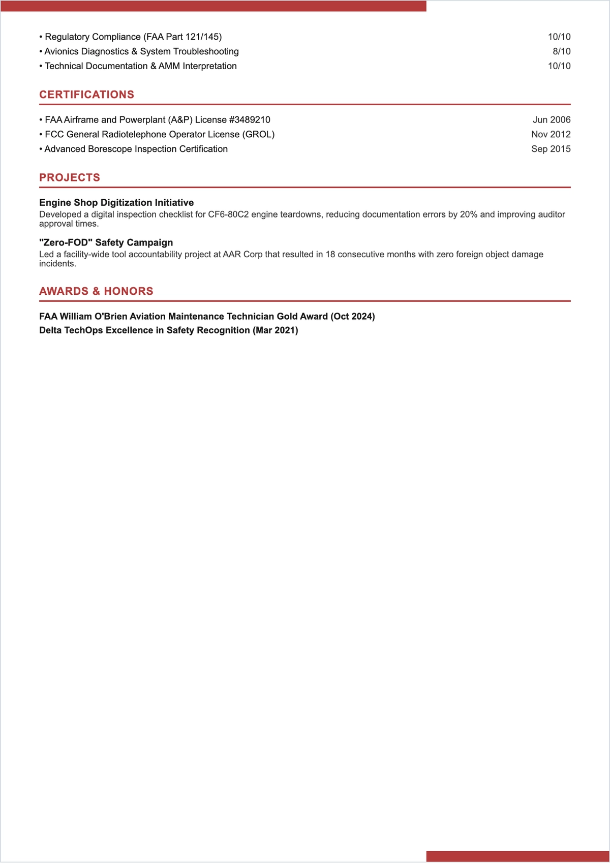 Free Aviation Mechanic ATS Resume Template, AI Resume Builder