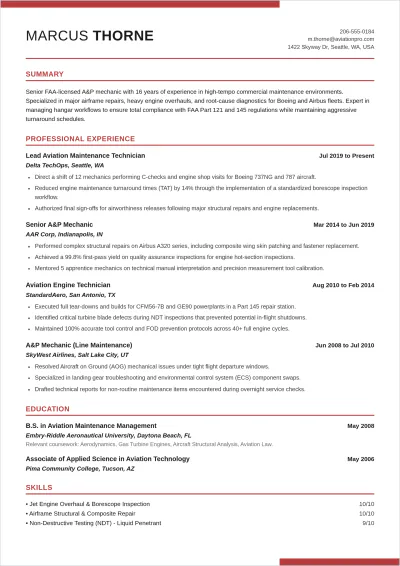 Free Aviation Mechanic ATS Resume Template, AI Resume Builder