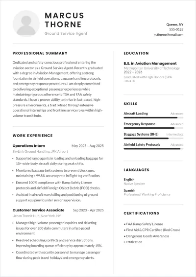 Free Sample Aviation ATS Resume Template, AI Resume Builder