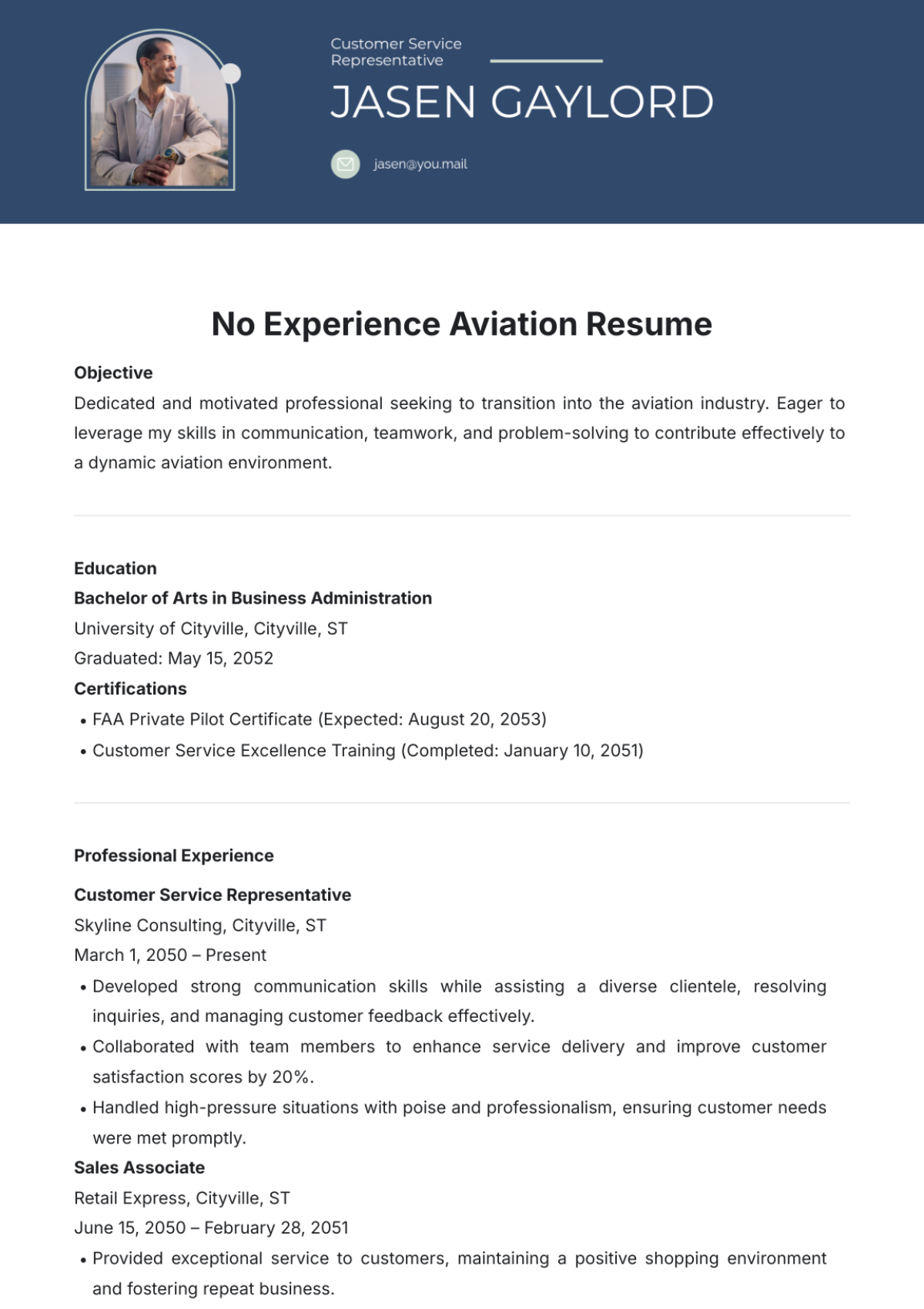 No Experience Aviation Resume Template - Edit Online & Download