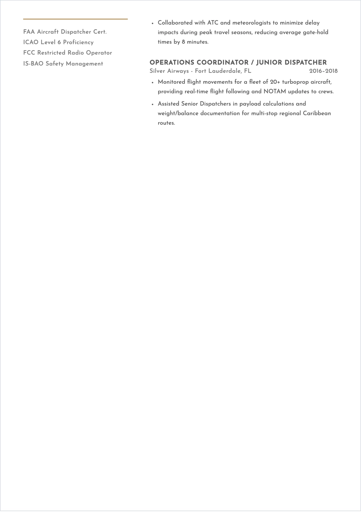 Free Flight Dispatcher ATS Resume Template, AI Resume Builder