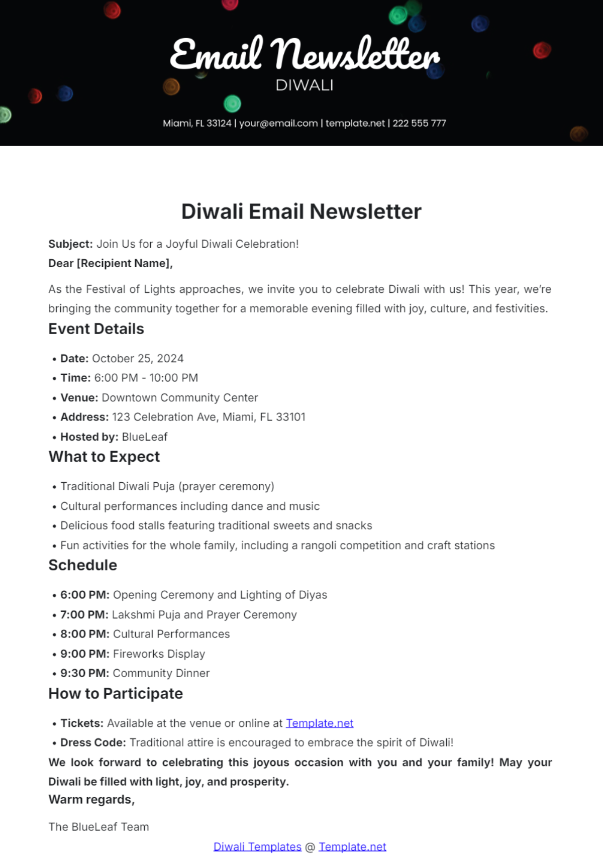 Diwali Email Newsletter Template - Edit Online & Download