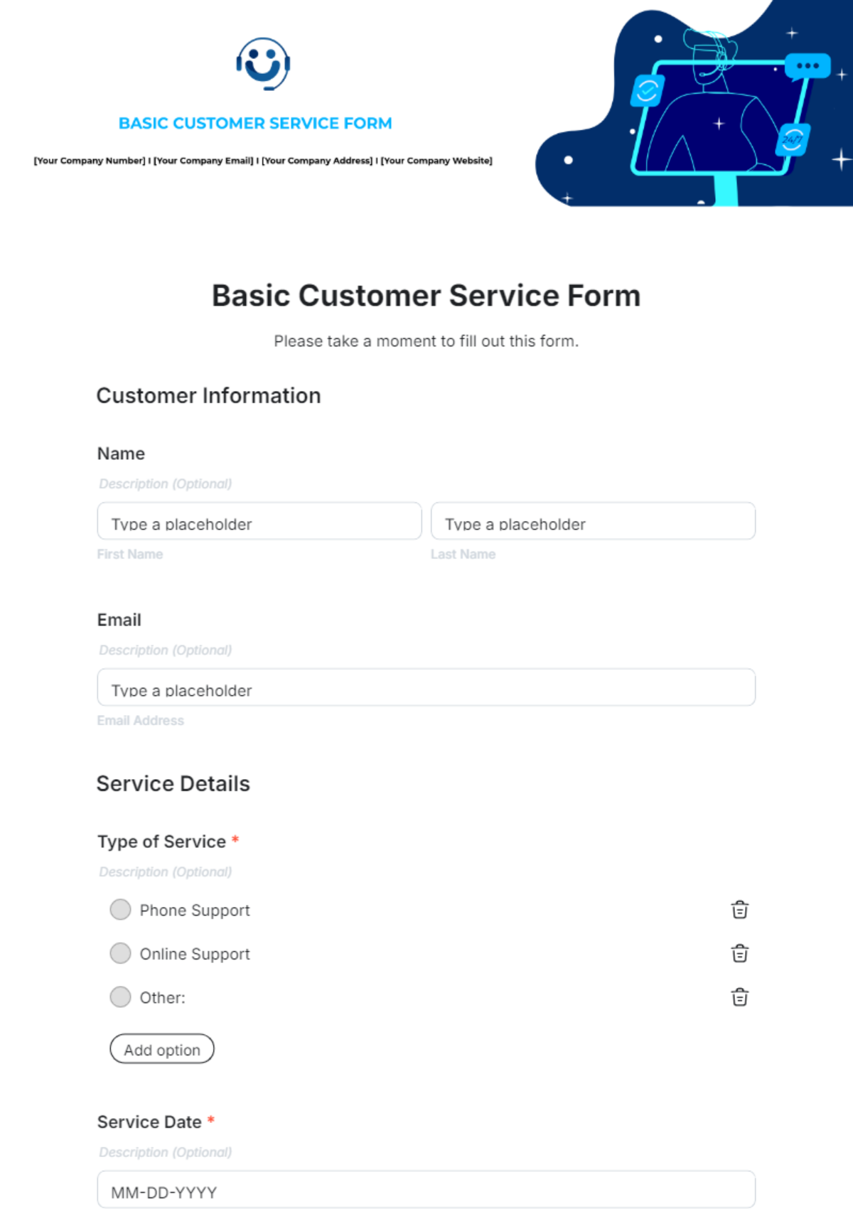 Basic Customer Service Form Template