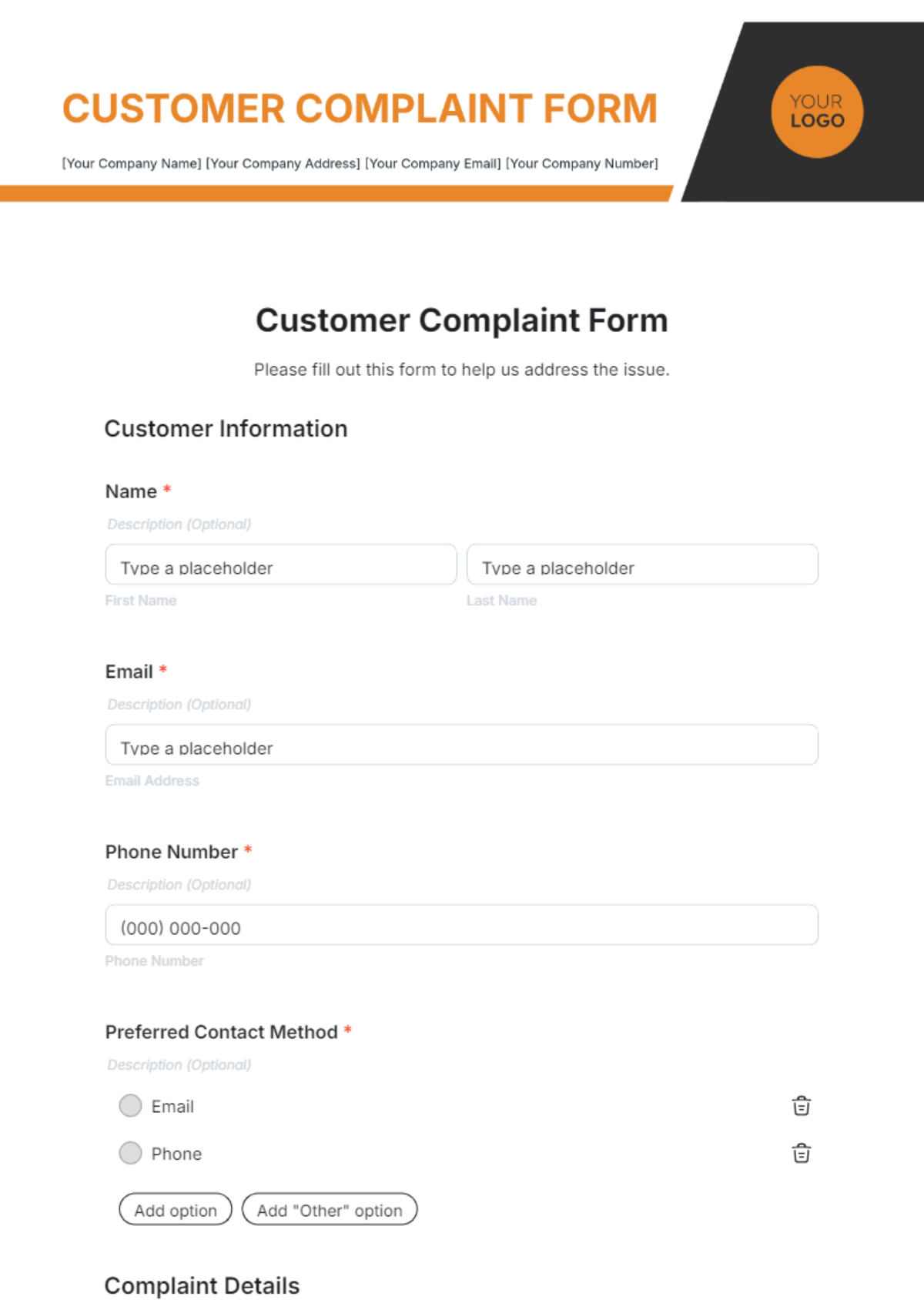 Customer Complaint Form Template