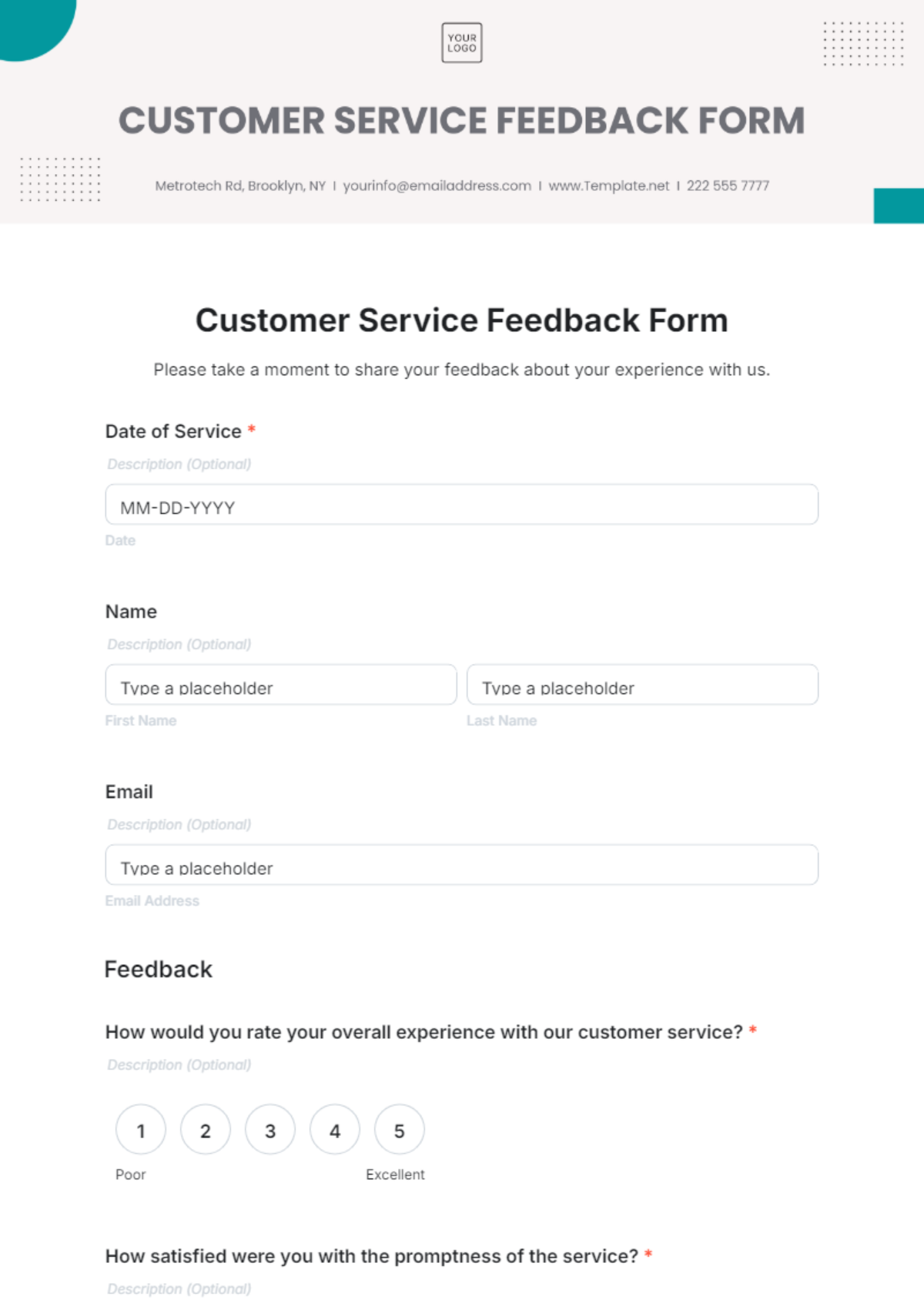 Customer Service Feedback Form Template