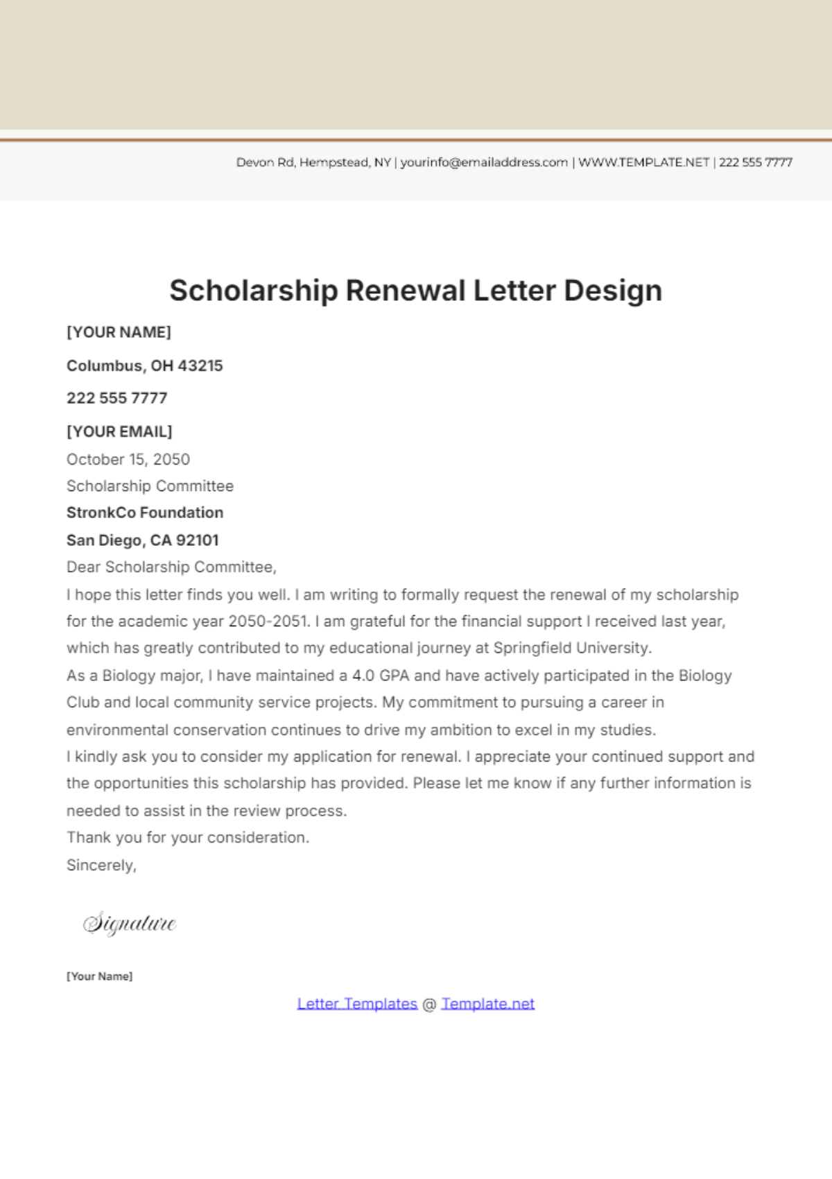 Scholarship Renewal Letter Design Template - Edit Online & Download