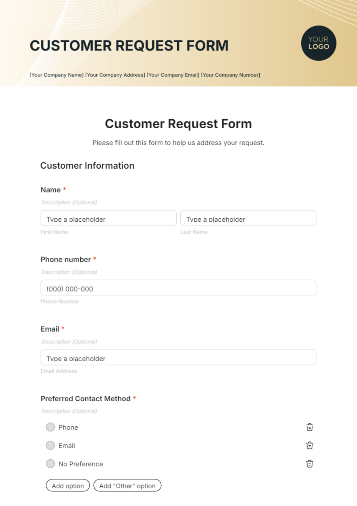 Customer Request Form Template - Edit Online & Download