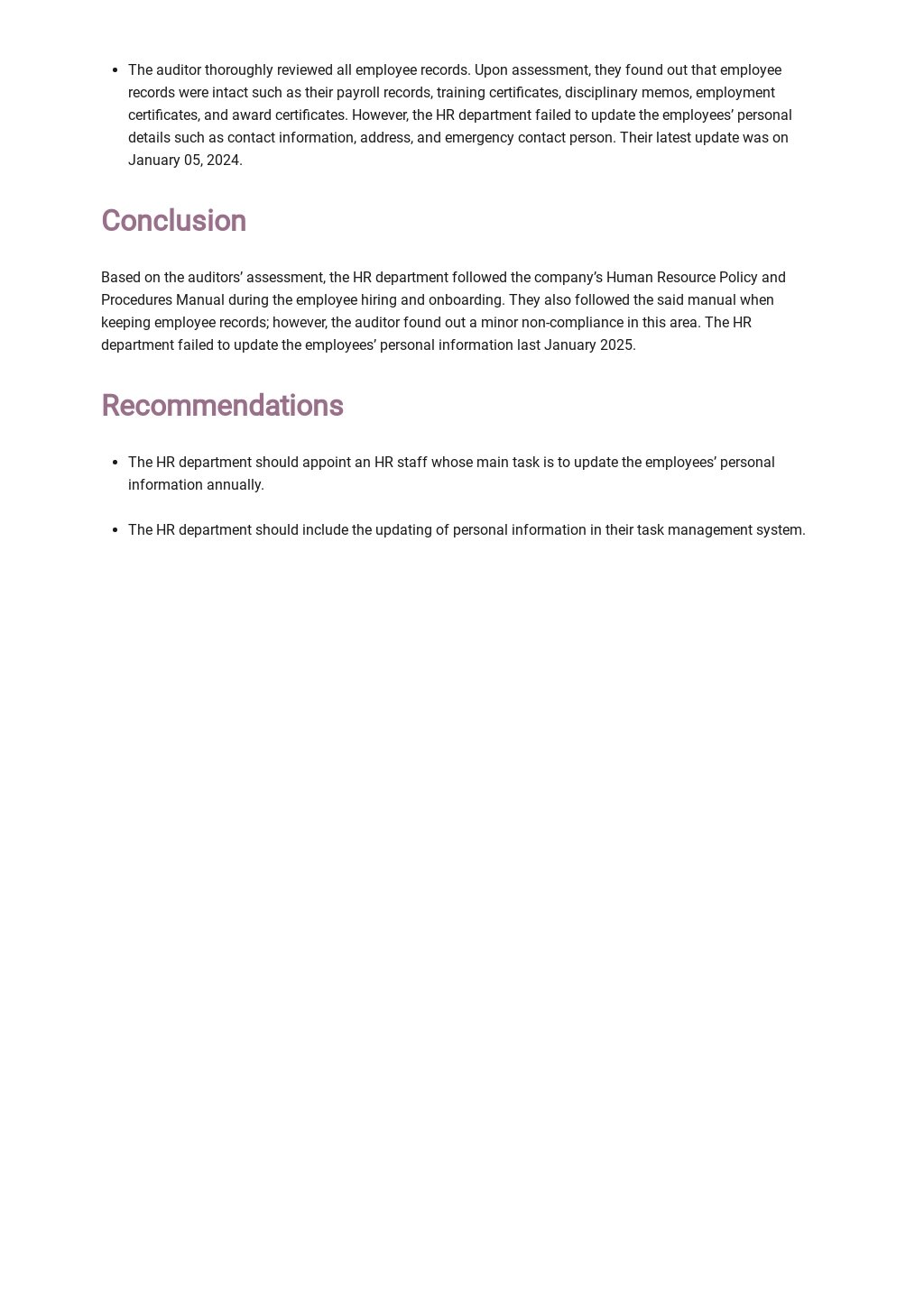 HR Internal Audit Report Template [Free PDF] Google Docs, Word