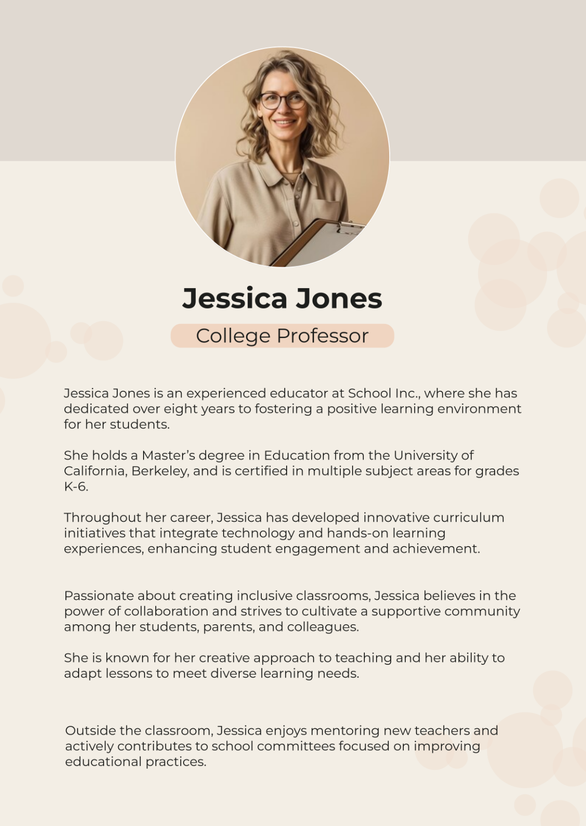 Aesthetic Teacher Professional Bio Template - Edit Online & Download