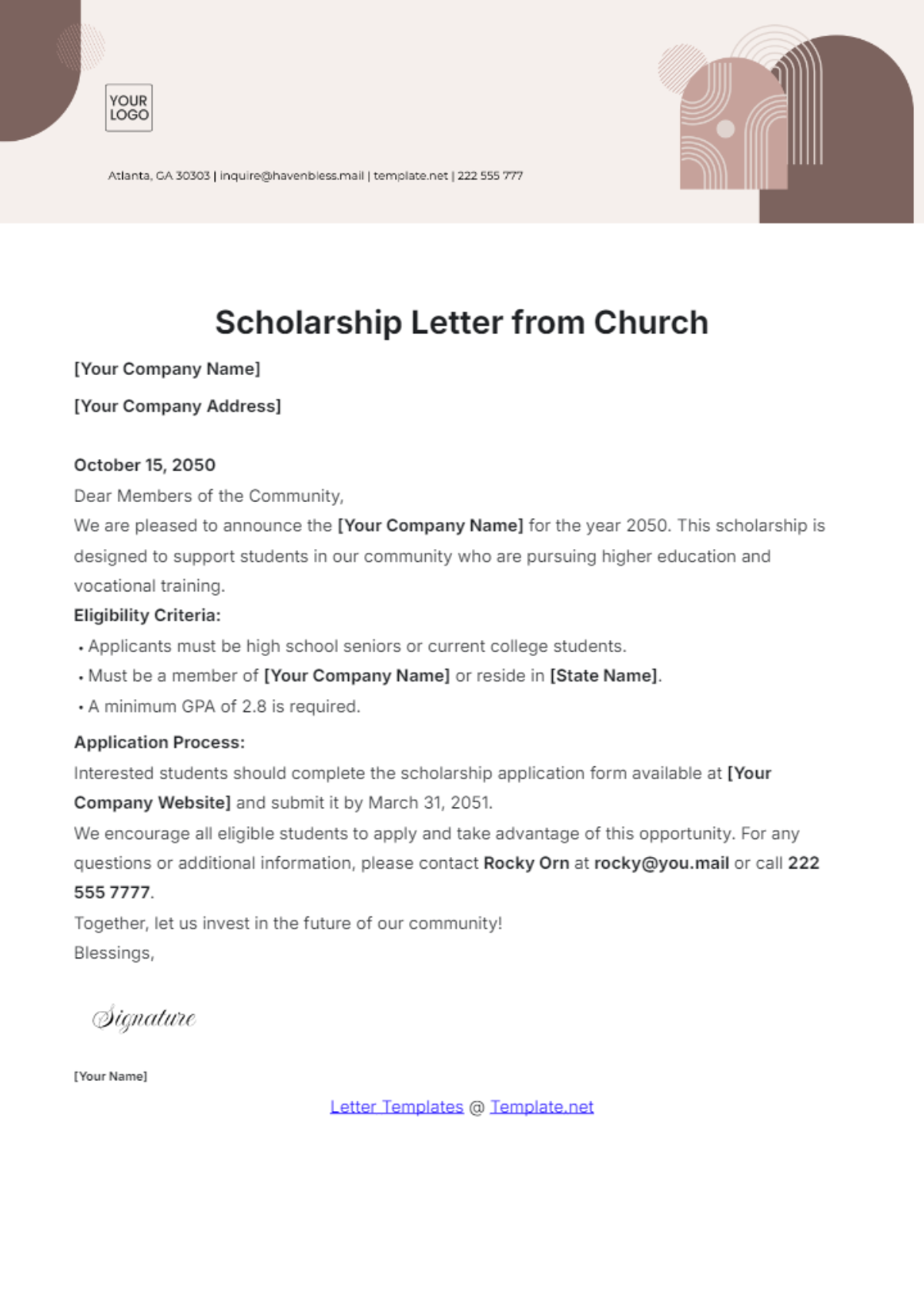 Scholarship Letter from Church Template - Edit Online & Download