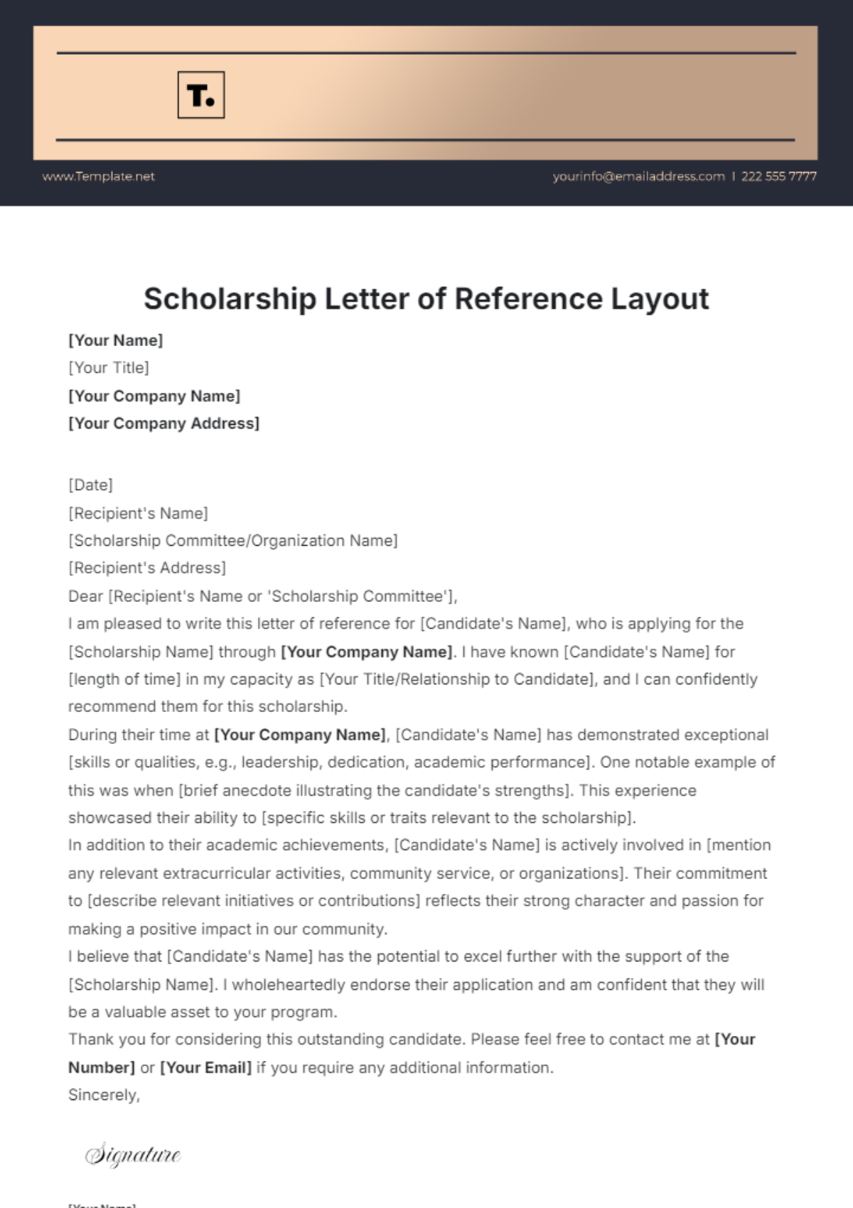 Scholarship Letter of Reference Layout Template - Edit Online & Download