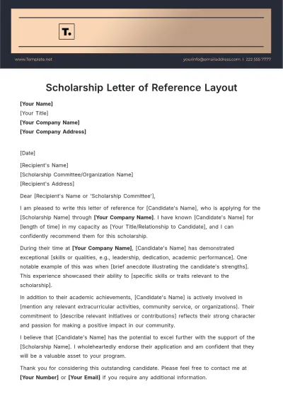 Free Scholarship Letter of Reference Layout Template to Edit Online