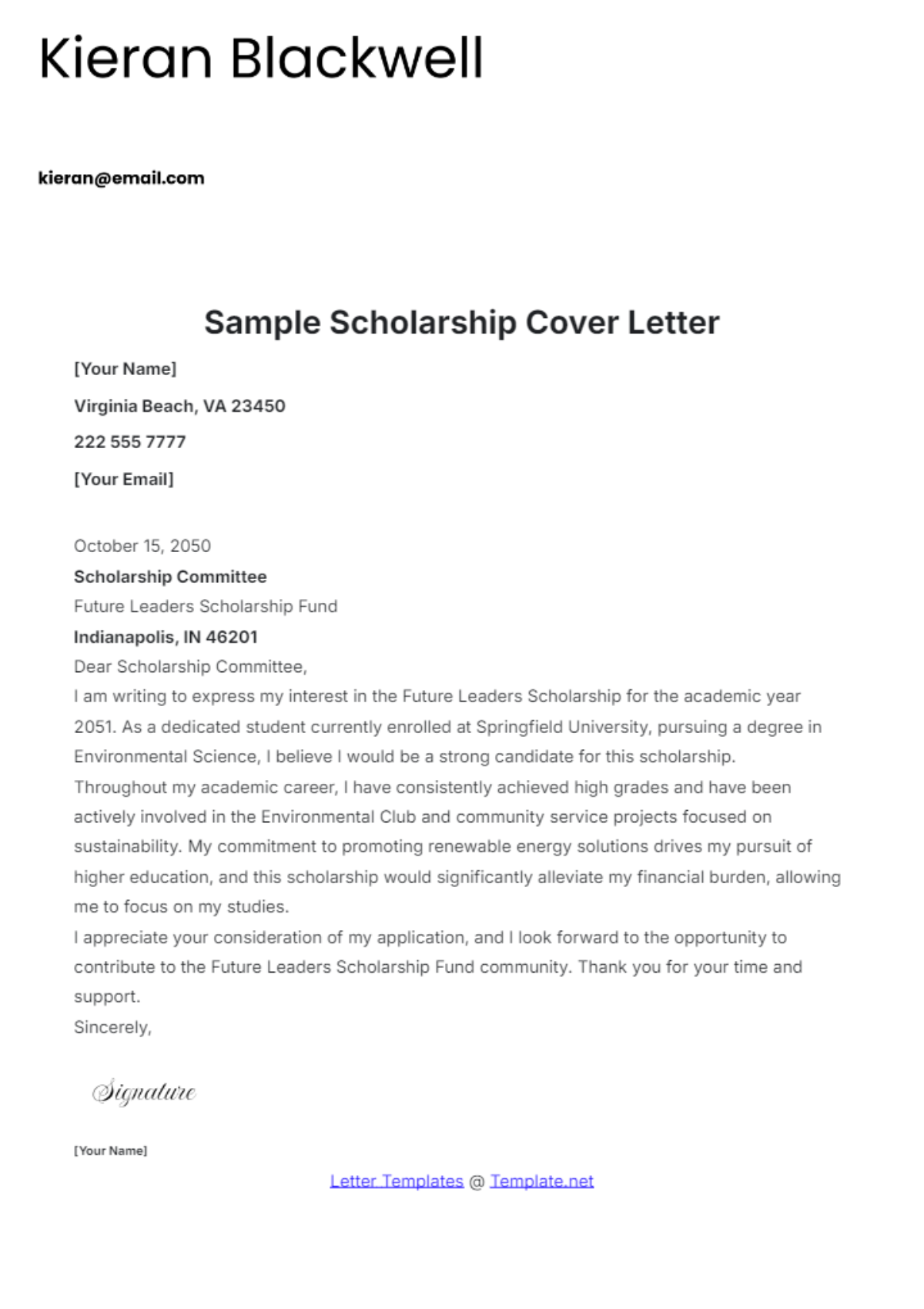 Sample Scholarship Cover Letter Template - Edit Online & Download