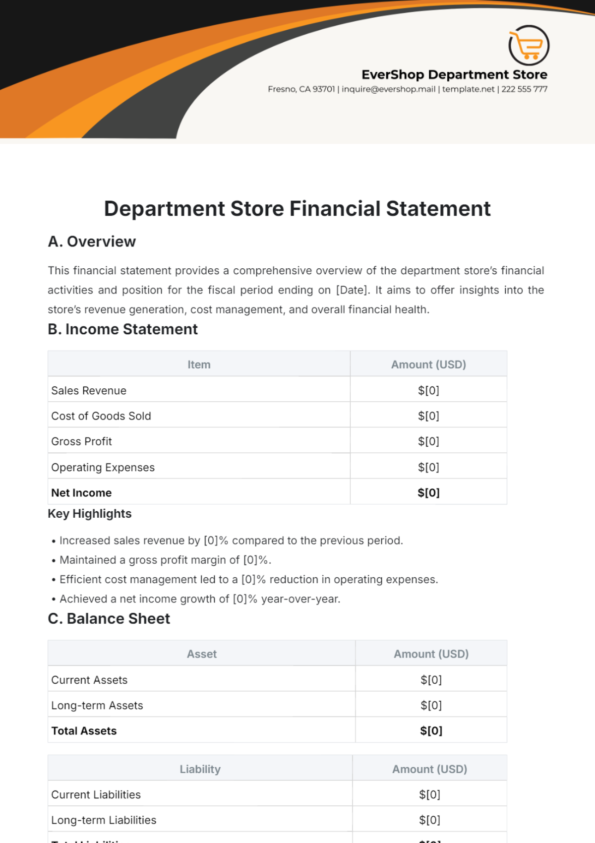 Department Store Financial Statement Template - Edit Online & Download