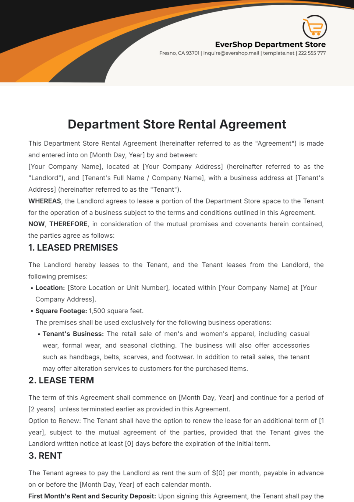 Department Store Rental Agreement Template