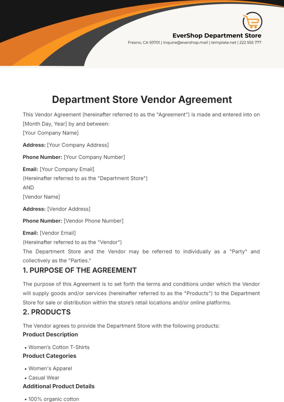 Department Store Vendor Agreement Template