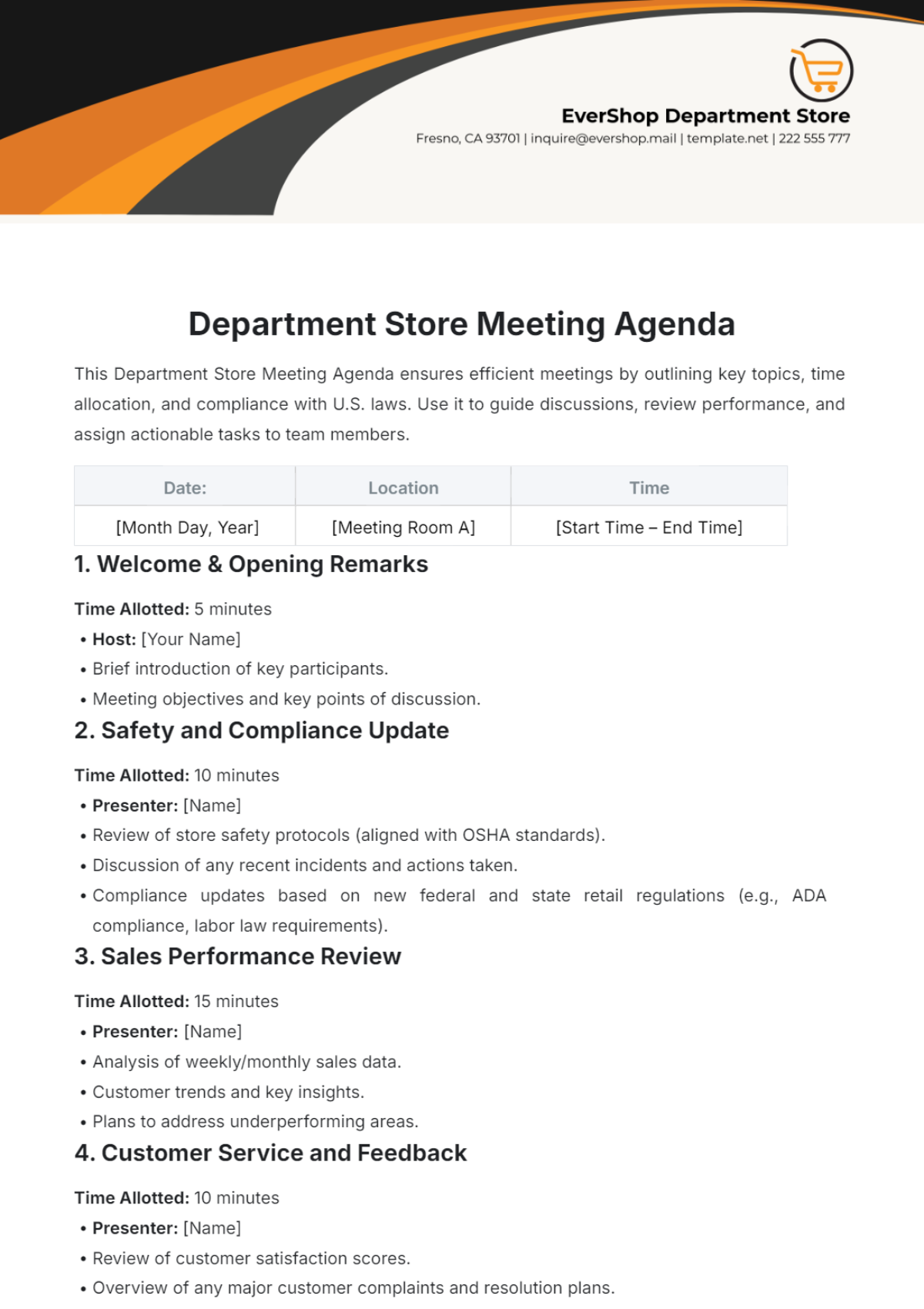 Department Store Meeting Agenda Template