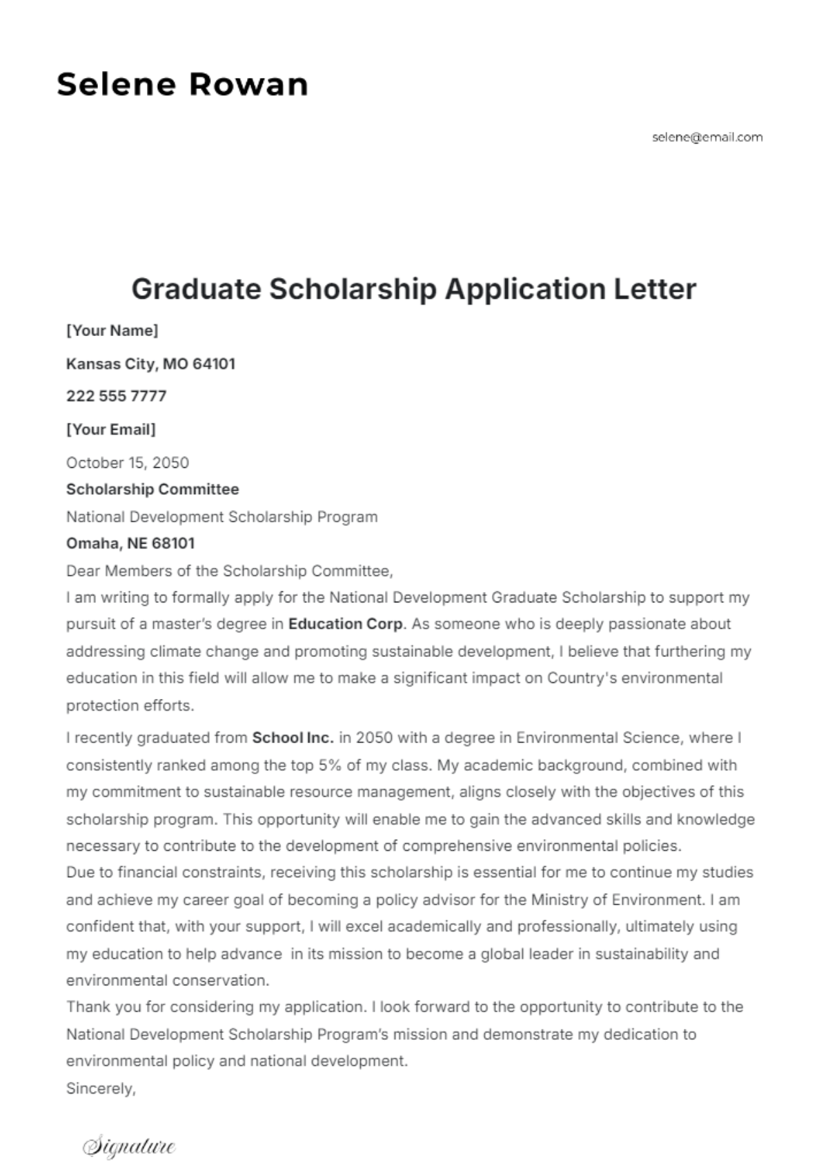 Graduate Scholarship Application Letter Template - Edit Online & Download