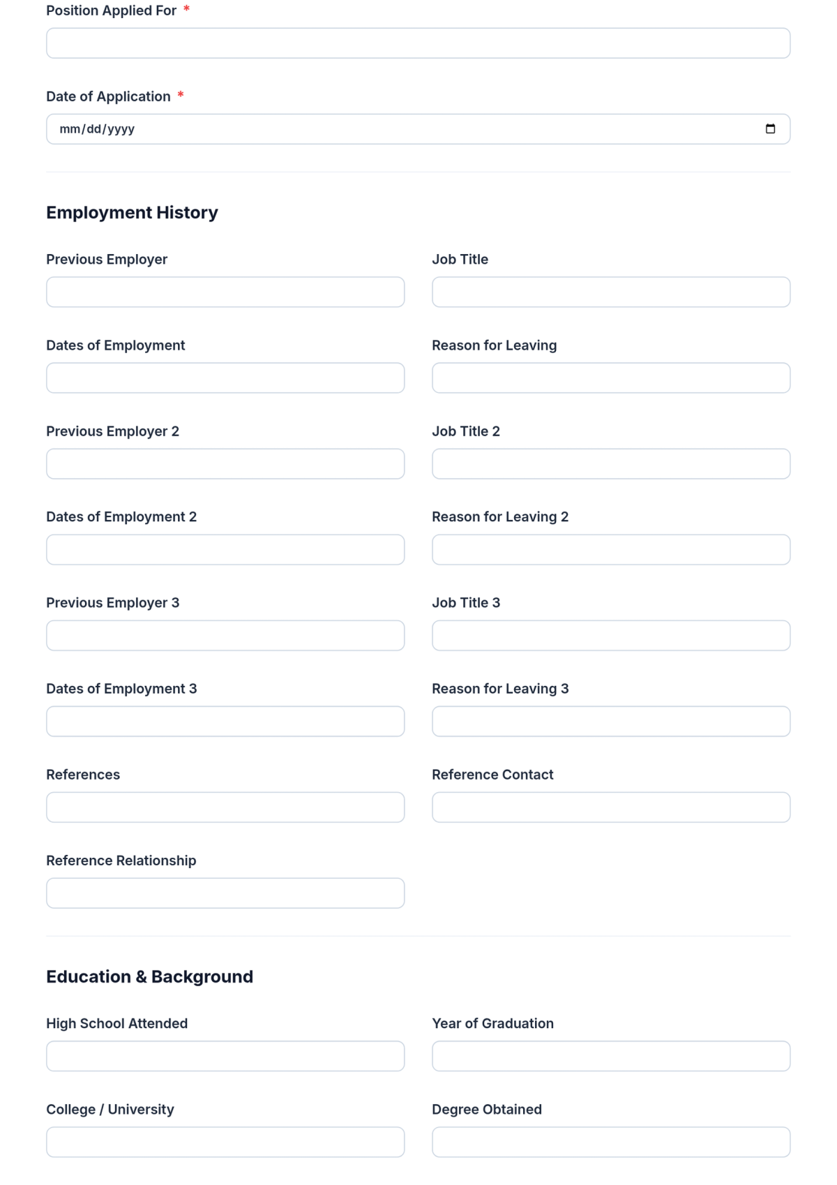 Free Construction Job Application Form Template & AI Maker