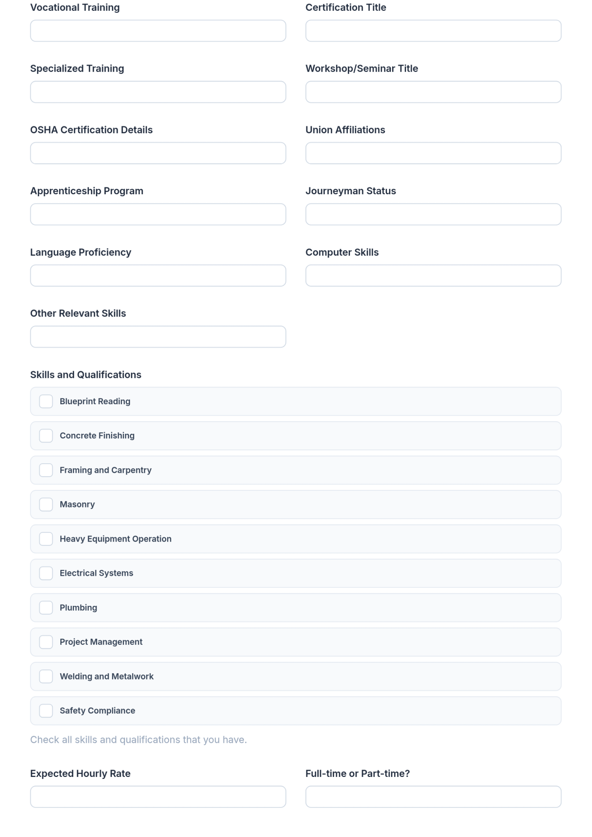 Free Construction Job Application Form Template & AI Maker
