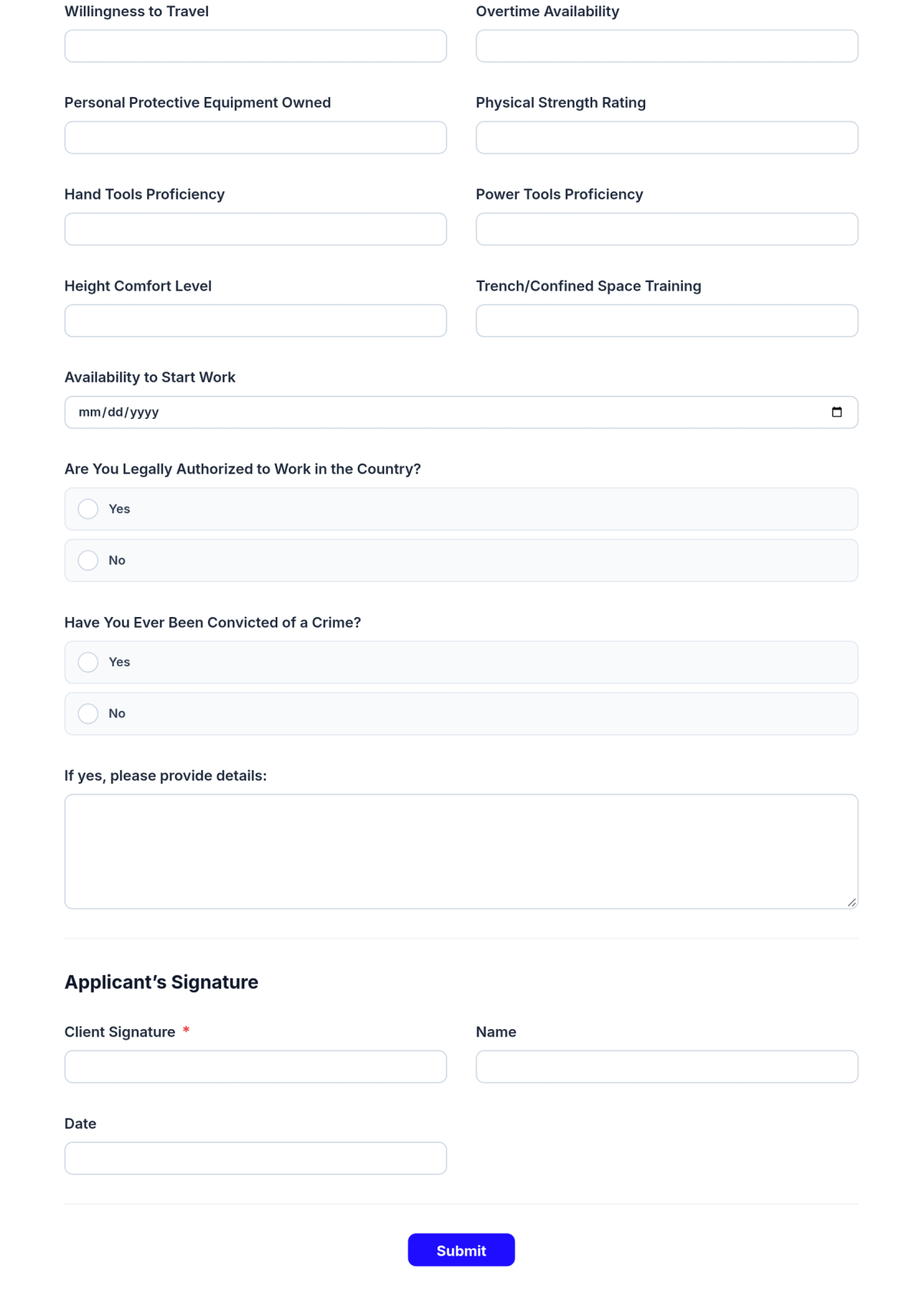 Free Construction Job Application Form Template & AI Maker