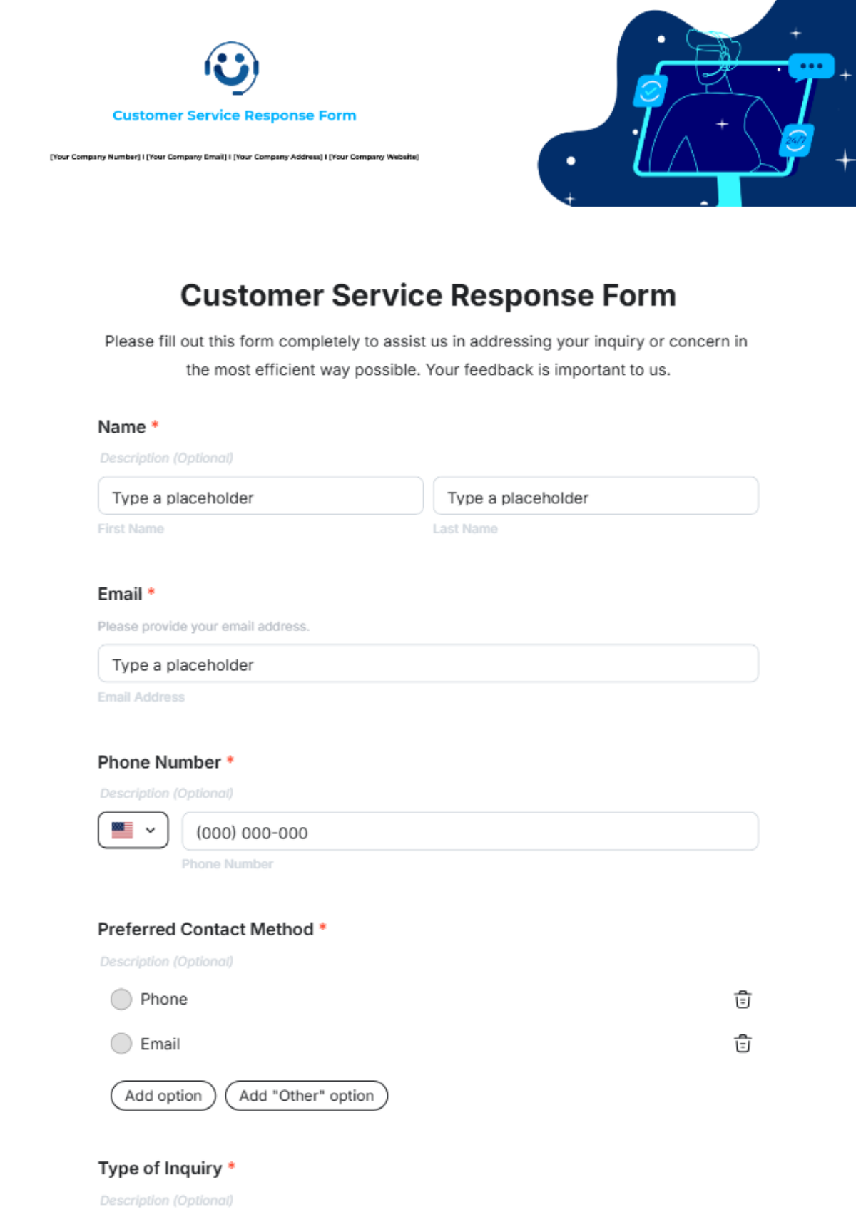 Customer Service Response Form Template - Edit Online & Download