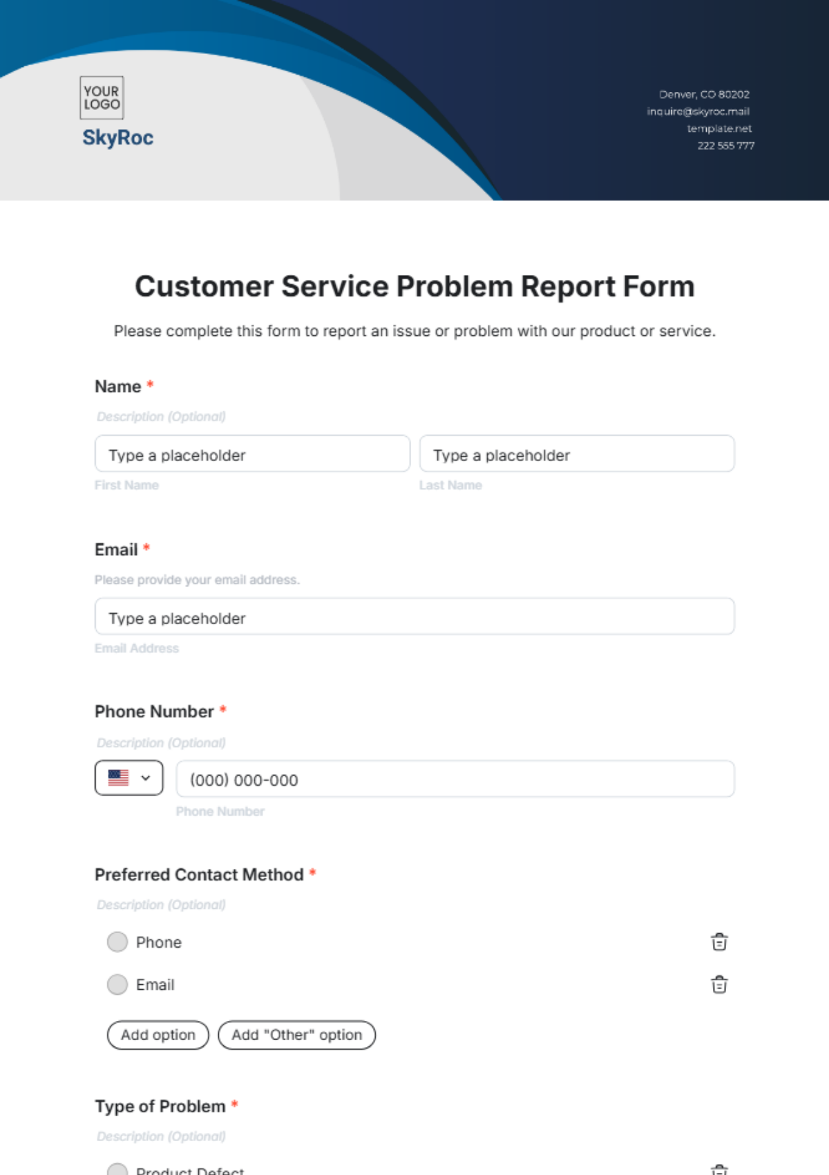 Customer Service Problem Report Form Template - Edit Online & Download