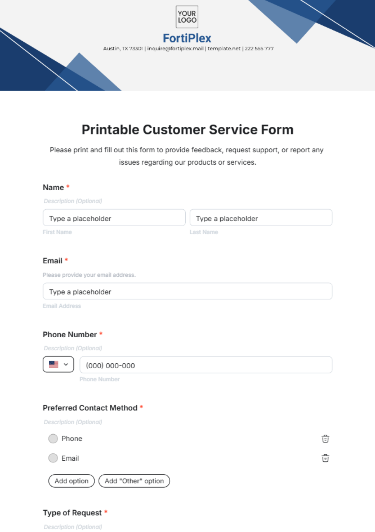 Printable Customer Service Form Template - Edit Online & Download