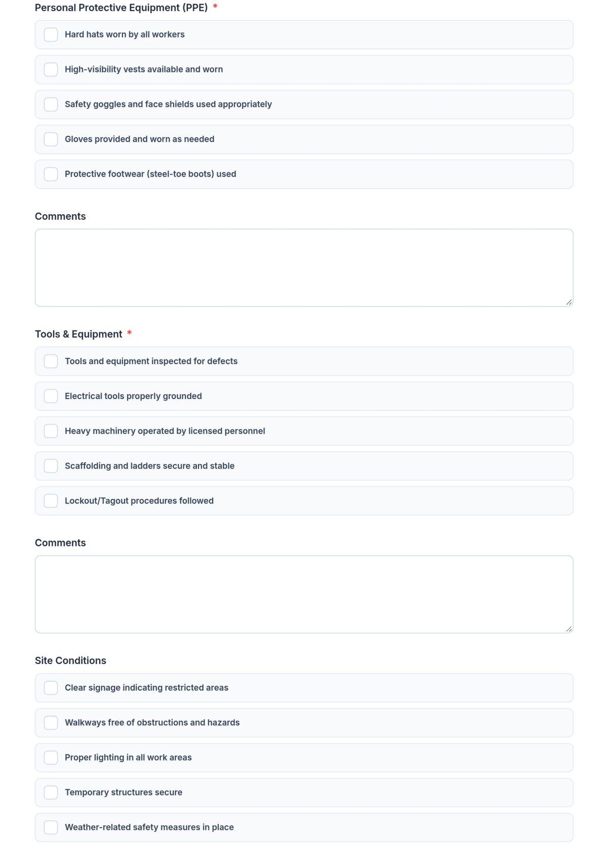 Free Construction Safety Checklist Form Template & AI Maker Free Construction Safety Checklist Form Template & AI Maker