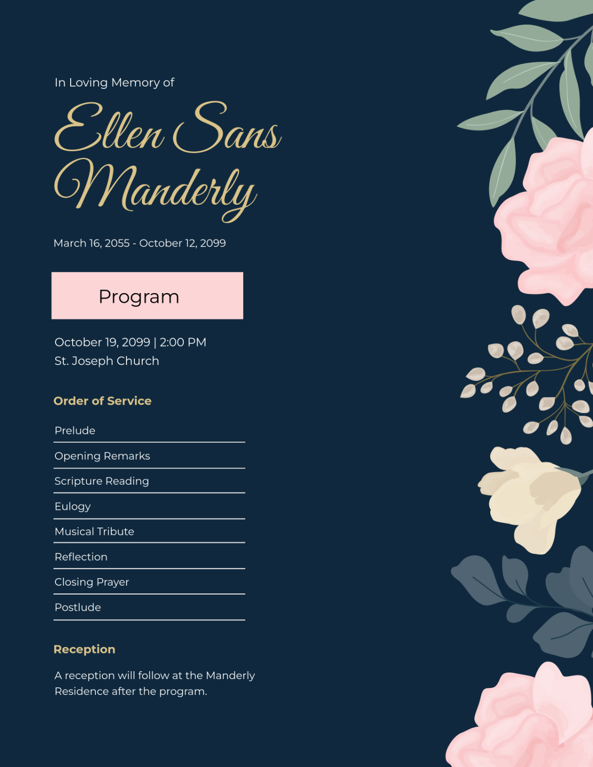 Floral Funeral Program Background Template - Edit Online & Download