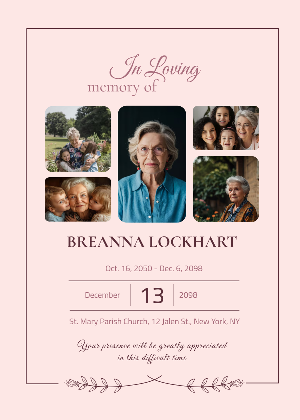 Funeral Invitation with Photo Collage Template - Edit Online & Download