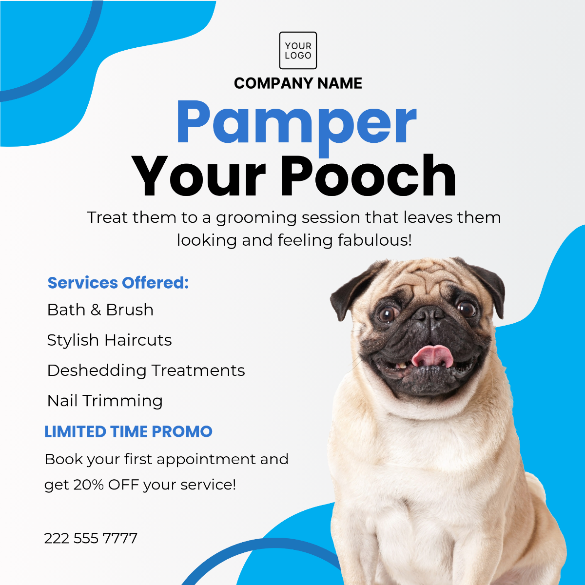 Dog Grooming Social Media Post Template - Edit Online & Download