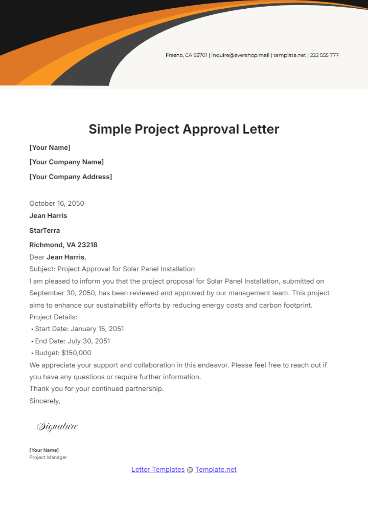 Simple Project Approval Letter Template - Edit Online & Download