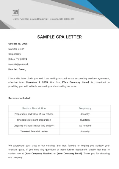 Free Sample CPA Letter Template to Edit Online