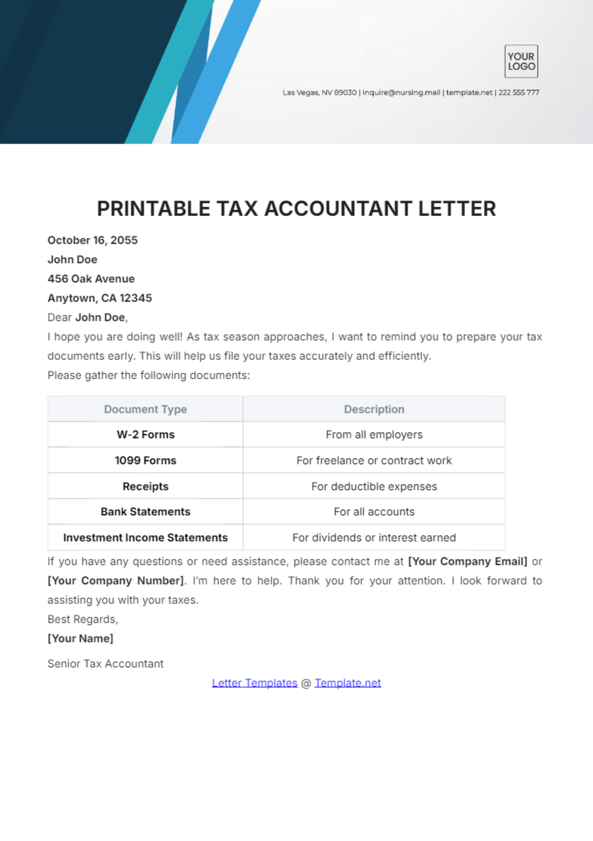 Printable Tax Accountant Letter Template - Edit Online & Download