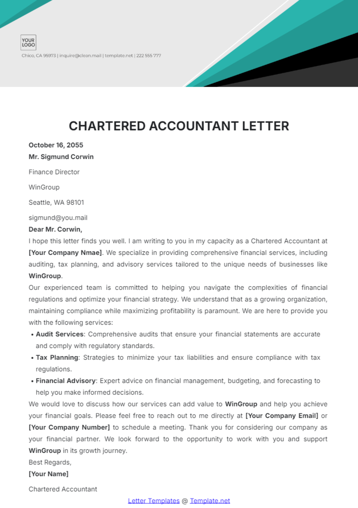 Chartered Accountant Letter Template - Edit Online & Download